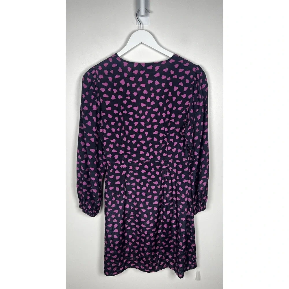 FRNCH Paris Size Small Acela‎ Blue Heart Print Mini Wrap Valentines V-Neck Dress